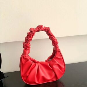 Mini Solid Colored Pleated Handbag For Women, Cloud Crescent-Shaped Shoulder Bag